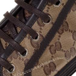 مملوكة مسبقًا حذاء رياضي غوتشي "كاليفورنيا" بطراز مرتفع من أعلى حواف جلد و كانفاس مقوى جي جي بني و بيج مقاس 36