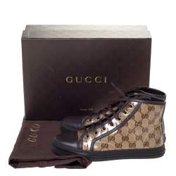 مملوكة مسبقًا حذاء رياضي غوتشي "كاليفورنيا" بطراز مرتفع من أعلى حواف جلد و كانفاس مقوى جي جي بني و بيج مقاس 36