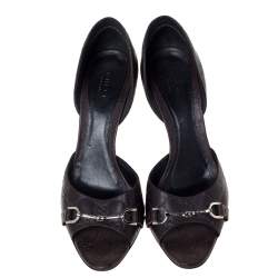 مملوكة مسبقًا Gucci Brown Guccissima Leather Horsebit D'orsay Peep Toe Pumps Size 40
