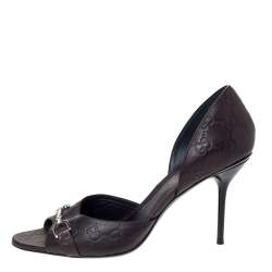 مملوكة مسبقًا Gucci Brown Guccissima Leather Horsebit D'orsay Peep Toe Pumps Size 40