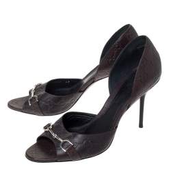 مملوكة مسبقًا Gucci Brown Guccissima Leather Horsebit D'orsay Peep Toe Pumps Size 40