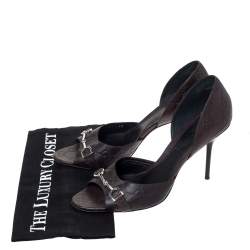 مملوكة مسبقًا Gucci Brown Guccissima Leather Horsebit D'orsay Peep Toe Pumps Size 40