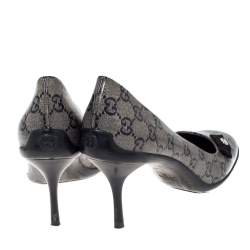 Pre Owned Gucci Metallic GG Crystal Canvas Bow Pumps Size 40