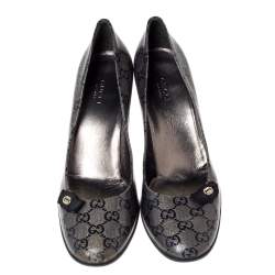 Pre Owned Gucci Metallic GG Crystal Canvas Bow Pumps Size 40