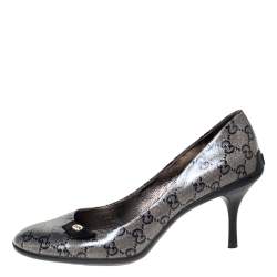 Pre Owned Gucci Metallic GG Crystal Canvas Bow Pumps Size 40