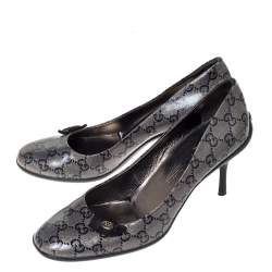 Pre Owned Gucci Metallic GG Crystal Canvas Bow Pumps Size 40