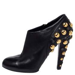 Pre Owned Gucci Black Leather Babouska Studded Ankle Booties Size 41