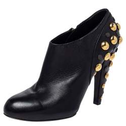 Pre Owned Gucci Black Leather Babouska Studded Ankle Booties Size 41