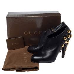 Pre Owned Gucci Black Leather Babouska Studded Ankle Booties Size 41