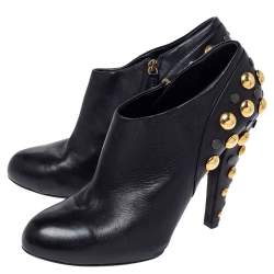 Pre Owned Gucci Black Leather Babouska Studded Ankle Booties Size 41