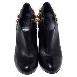 Pre Owned Gucci Black Leather Babouska Studded Ankle Booties Size 41