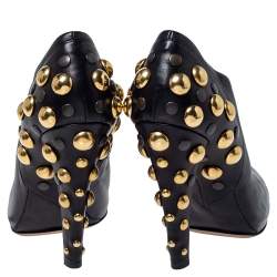 Pre Owned Gucci Black Leather Babouska Studded Ankle Booties Size 41