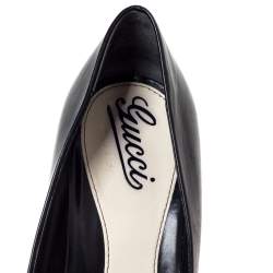 Pre Owned Gucci Black Leather Tortoise Heel Pumps Size 38
