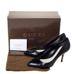 Pre Owned Gucci Black Leather Tortoise Heel Pumps Size 38