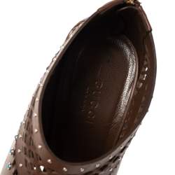 Pre Owned Gucci Brown Leather Lika Stone Embellished Ankle Booties Size 39