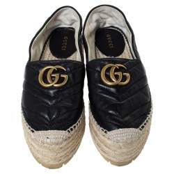مملوكة مسبقًا Gucci Black Leather GG Marmont Platform Espadrilles Size 35