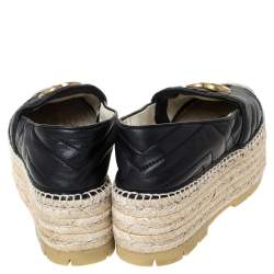 مملوكة مسبقًا Gucci Black Leather GG Marmont Platform Espadrilles Size 35
