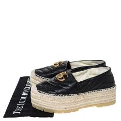 مملوكة مسبقًا Gucci Black Leather GG Marmont Platform Espadrilles Size 35