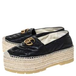 مملوكة مسبقًا Gucci Black Leather GG Marmont Platform Espadrilles Size 35