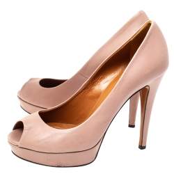 Gucci Pink Leather Peep Toe Platform Pumps Size 37.5
