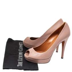 Gucci Pink Leather Peep Toe Platform Pumps Size 37.5
