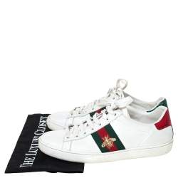 مملوكة مسبقًا Gucci White Leather Embroidered Bee Ace Low-Top Sneakers Size 35.5