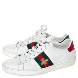 مملوكة مسبقًا Gucci White Leather Embroidered Bee Ace Low-Top Sneakers Size 35.5