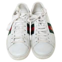مملوكة مسبقًا Gucci White Leather Embroidered Bee Ace Low-Top Sneakers Size 35.5