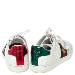 مملوكة مسبقًا Gucci White Leather Embroidered Bee Ace Low-Top Sneakers Size 35.5