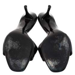 Pre Owned Gucci Black Patent Double Buckle Detail Slides Size 38