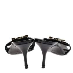 Pre Owned Gucci Black Patent Double Buckle Detail Slides Size 38