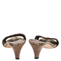 Pre Owned Gucci Brown Leather GG Open Toe Slide Sandals Size 37.5