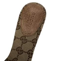 Pre Owned Gucci Brown Leather GG Open Toe Slide Sandals Size 37.5