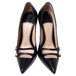 مملوكة مسبقًا Gucci Black Leather Aneta Pointed Toe Pumps Size 35.5