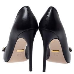 مملوكة مسبقًا Gucci Black Leather Aneta Pointed Toe Pumps Size 35.5