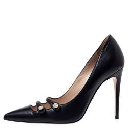 مملوكة مسبقًا Gucci Black Leather Aneta Pointed Toe Pumps Size 35.5