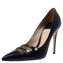 مملوكة مسبقًا Gucci Black Leather Aneta Pointed Toe Pumps Size 35.5