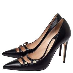 مملوكة مسبقًا Gucci Black Leather Aneta Pointed Toe Pumps Size 35.5