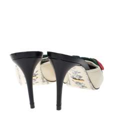 مملوكة مسبقًا حذاء سلايد مولز غوتشى جين زخرفة فيونكة ويب لونين مقاس 40