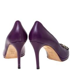 Pre Owned Gucci Purple Leather Horsebit Peep Toe Pumps Size 39.5