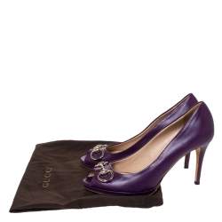 Pre Owned Gucci Purple Leather Horsebit Peep Toe Pumps Size 39.5