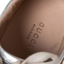 Gucci Metallic Silver Leather Web Ace Dragon Lace Up Sneakers Size 36