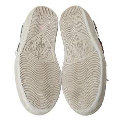 Gucci Metallic Silver Leather Web Ace Dragon Lace Up Sneakers Size 36