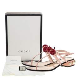 Pre Owned Gucci Pink Leather Hatsumomo Cherry Thong Sandals Size 38