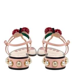 Pre Owned Gucci Pink Leather Hatsumomo Cherry Thong Sandals Size 38