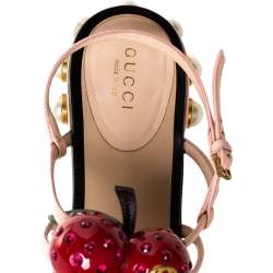 Pre Owned Gucci Pink Leather Hatsumomo Cherry Thong Sandals Size 38