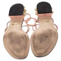 Pre Owned Gucci Pink Leather Hatsumomo Cherry Thong Sandals Size 38