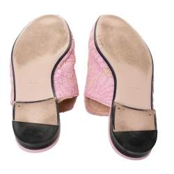 Pre Owned صندل فلات مول غوتشى برنستاون جلد ودانتيل زهور وردى /بيج مقاس 38