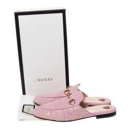 Pre Owned صندل فلات مول غوتشى برنستاون جلد ودانتيل زهور وردى /بيج مقاس 38