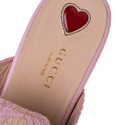 Pre Owned صندل فلات مول غوتشى برنستاون جلد ودانتيل زهور وردى /بيج مقاس 38